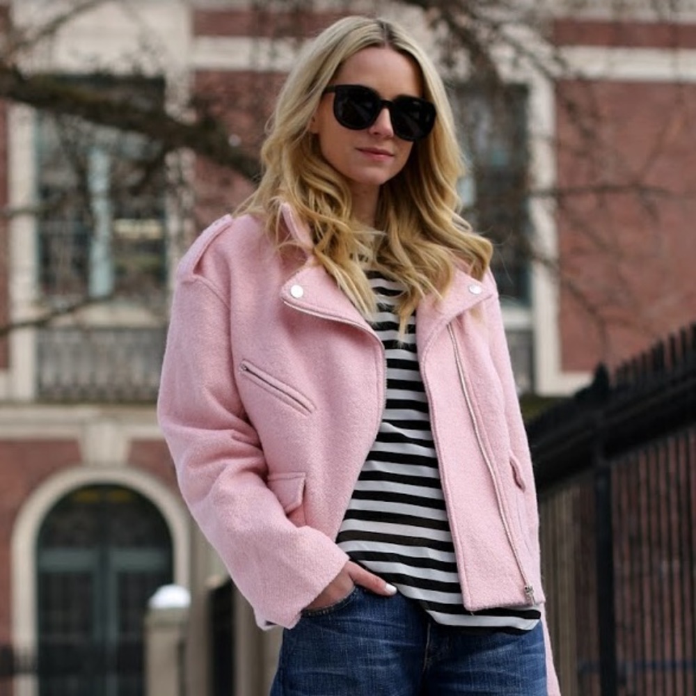 Pink Wool Biker Jacket